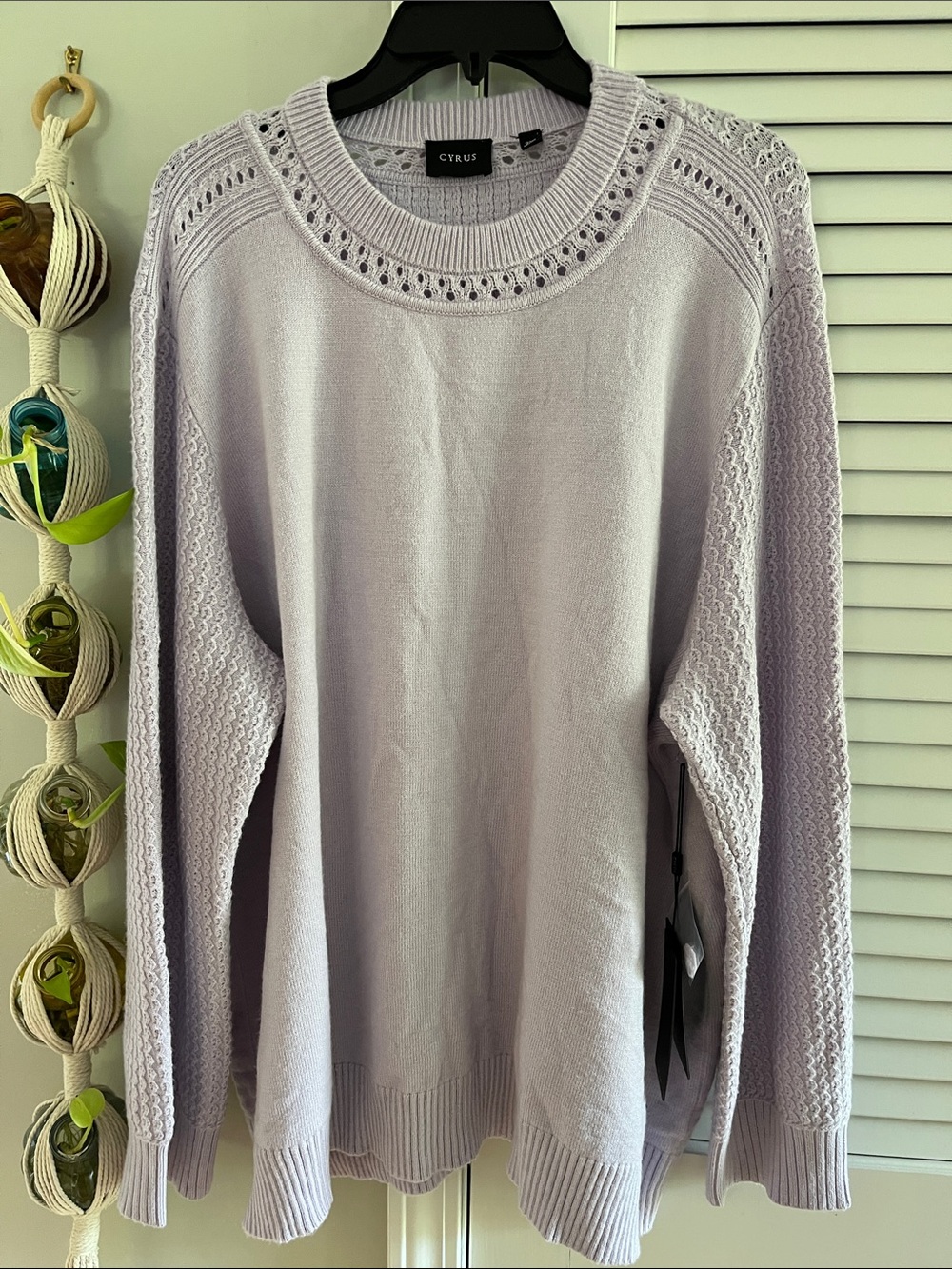 Cyrus Lavender Openwork Crewneck Sweater